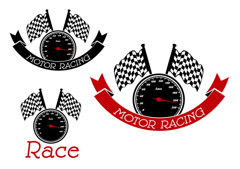 带速度计和旗子的赛车运动符号