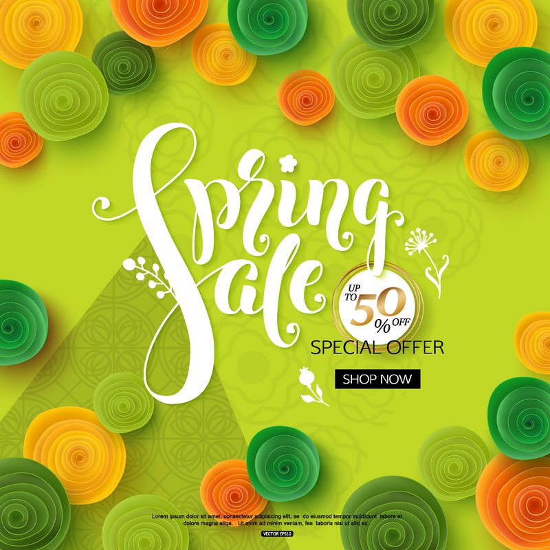 春季销售背景-横幅海报网店用绿纸花卉