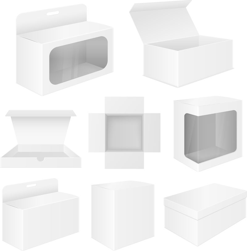 白盒子-一组模型-白色背景上的矢量3D插图