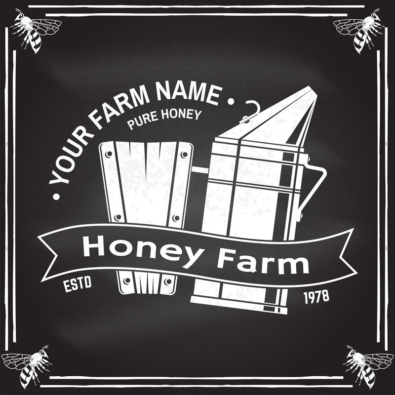 蜜蜂农场徽章矢量衬衫印花印花或T恤的概念复古的排版设计与蜜蜂烟熏轮廓蜂蜜蜜蜂农场业务的复古设计