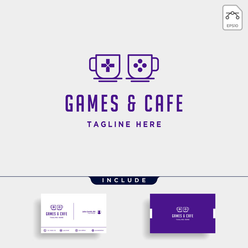 游戏咖啡厅标志设计概念矢量插图图标元素