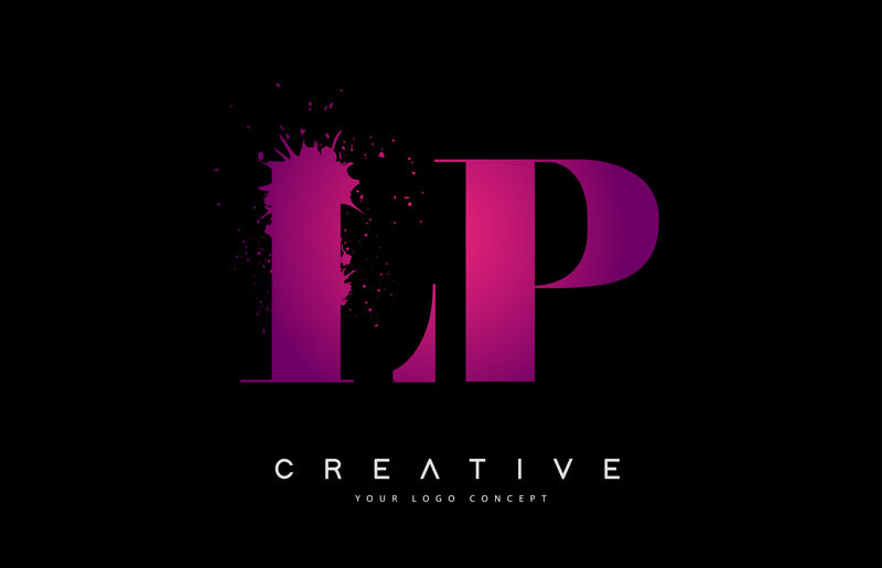 紫色粉红LP L P字母标志设计水彩泼墨