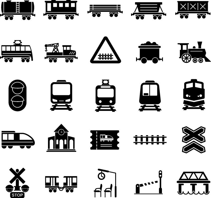 铁路相关图标设置在广场背景上-用于图形和网页设计-简单矢量符号-网站按钮或移动应用程序的互联网概念符号