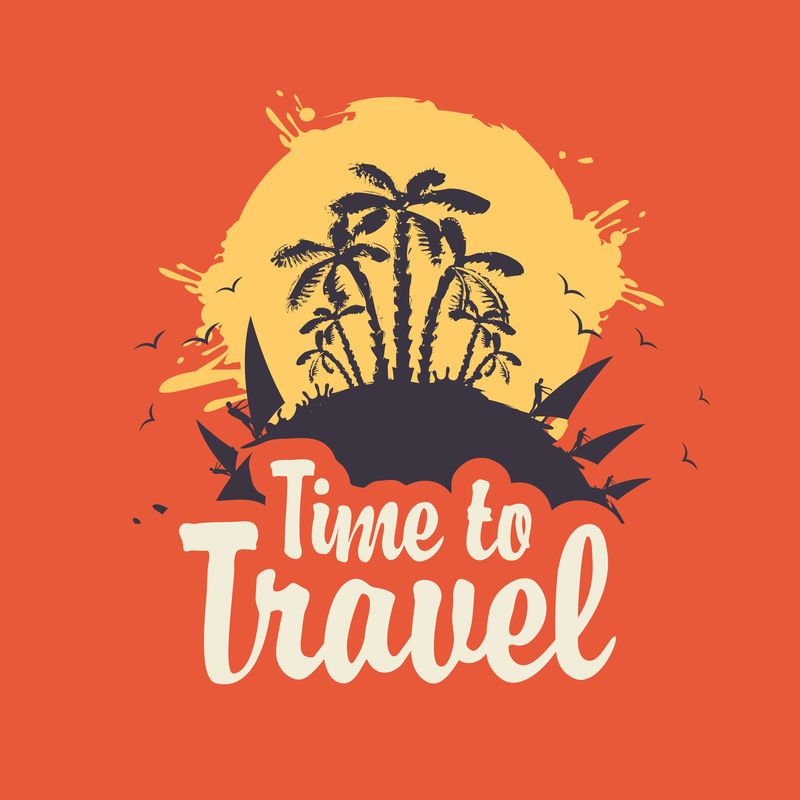 棕榈树和冲浪者的夏季旅游横幅