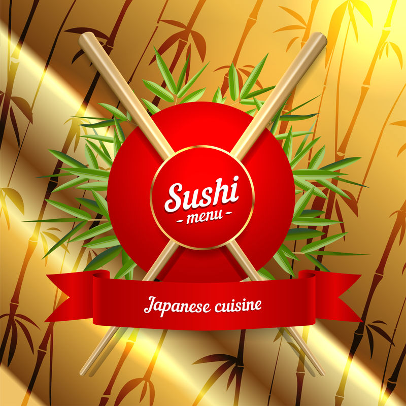 金色背景上的寿司菜单封面图标-矢量剪贴画插图