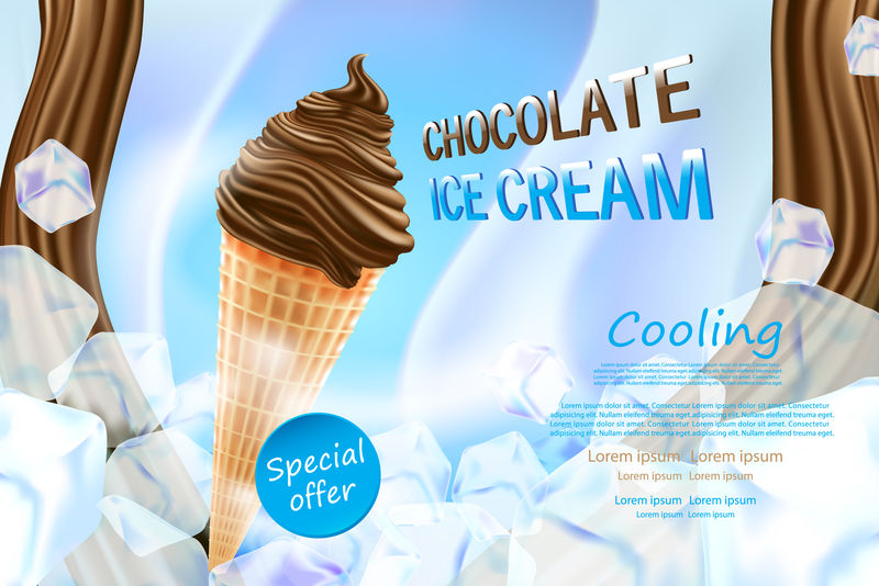 美味的巧克力冰淇淋-以冰淇淋为背景的夏季冰淇淋巧克力-矢量图