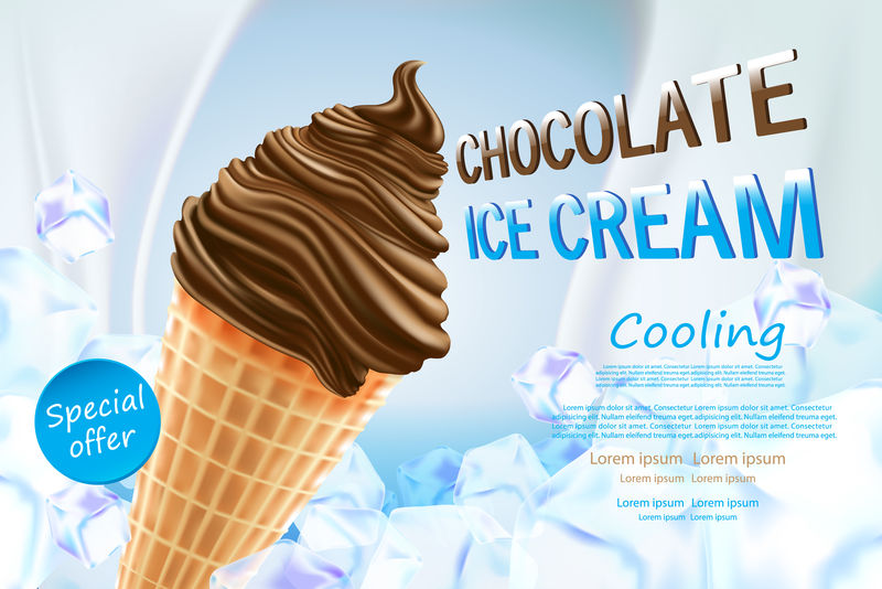 美味的巧克力冰淇淋-以冰淇淋为背景的夏季冰淇淋巧克力-矢量图