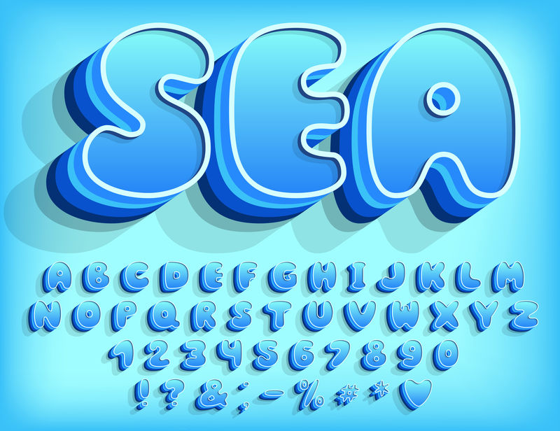 蓝海3D字母表矢量分层字体