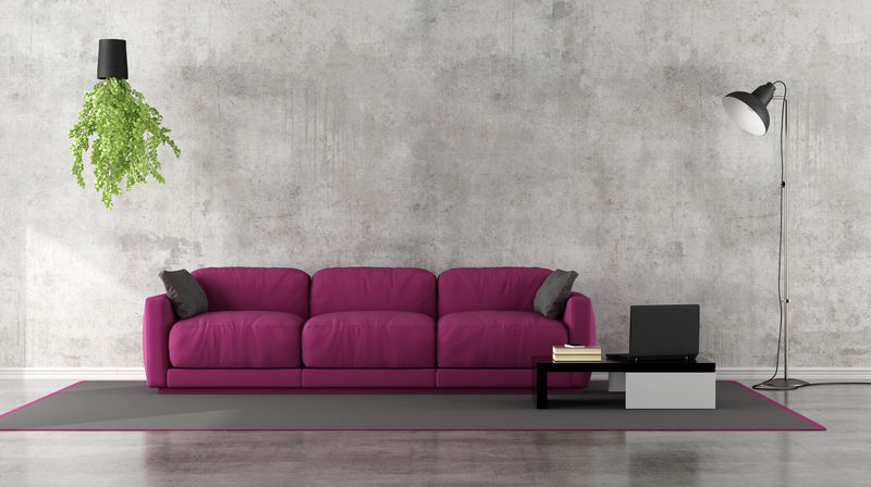 带紫色沙发的简约客厅