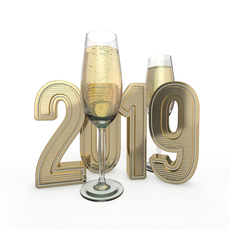 2019年黄金数字文本装饰-新年是公历中一年中的第一天-三维渲染