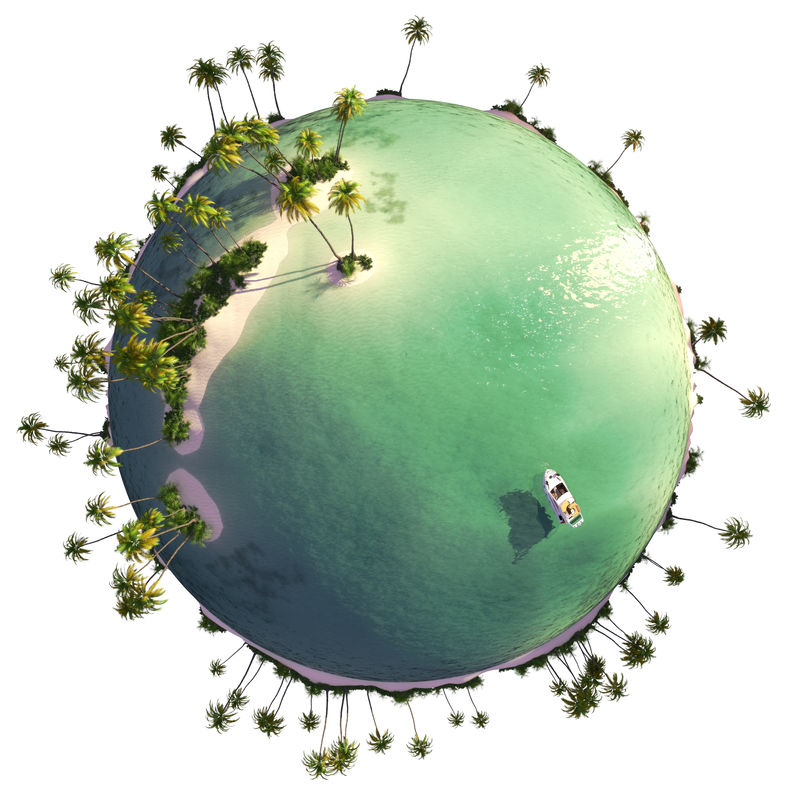 天堂岛地球仪是一个安静的异域旅行的概念-在白色的孤岛上度假