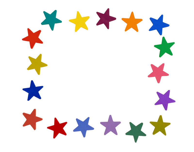 柔和的彩色星星背景-黄色粉色紫色橙色蓝色青绿色绿色蓝色星星纸屑-白底彩色恒星的抽象混沌-适合邀请礼品