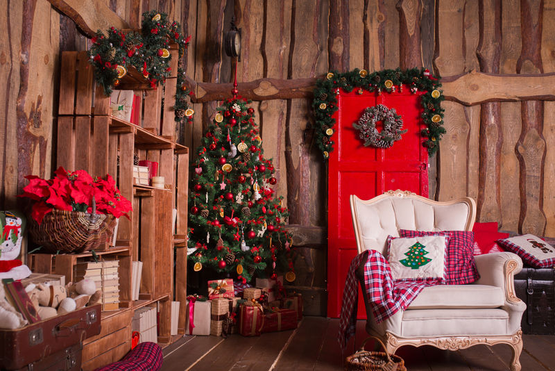 室内装饰的圣诞风格没有人现代住宅的家居舒适性