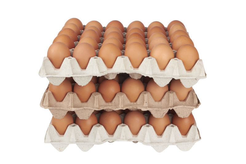 白底托盘中的一组新鲜鸡蛋