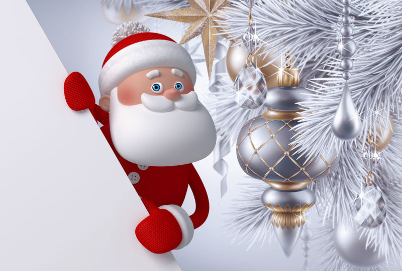 3D插图圣诞老人角色圣诞背景寒假贺卡模板空白横幅