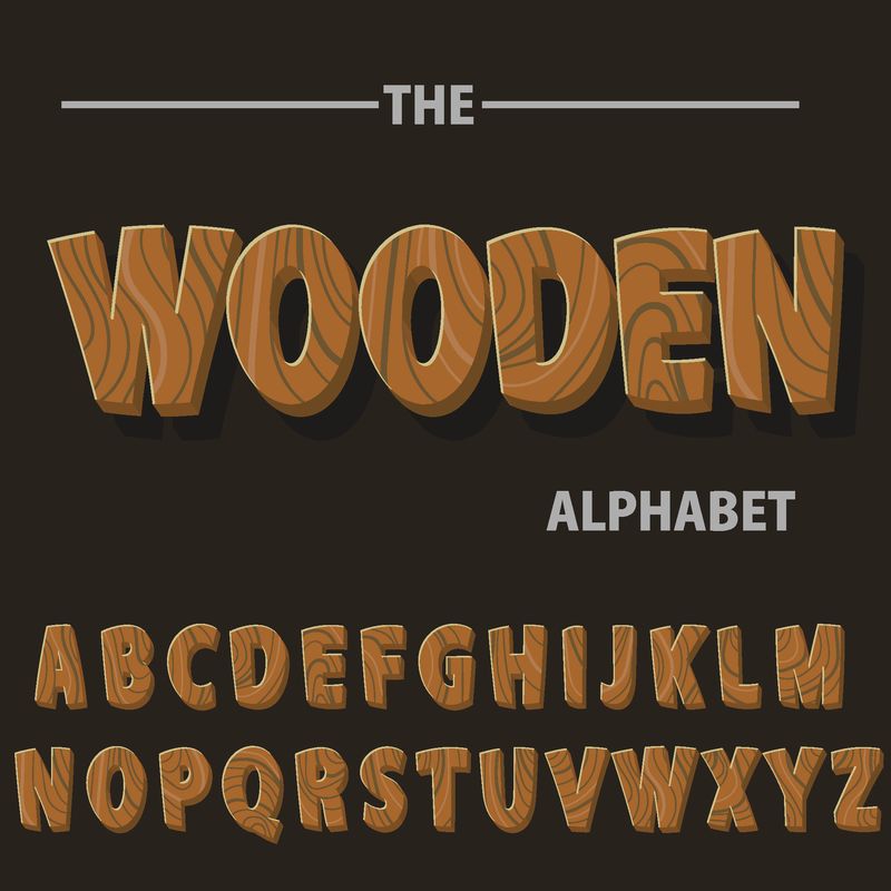 木制字母表-文本信息用三维木制复古字体字母-矢量
