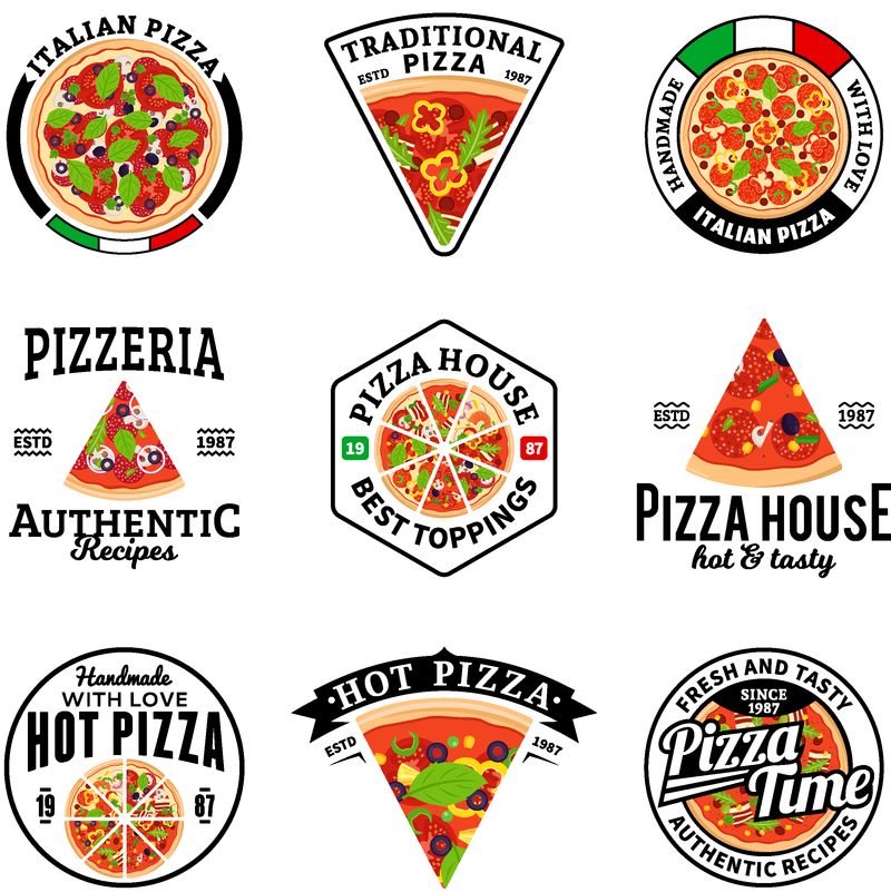 Vector Pizza标识Pizzeria图标和设计元素快餐店菜单包装品牌和标识