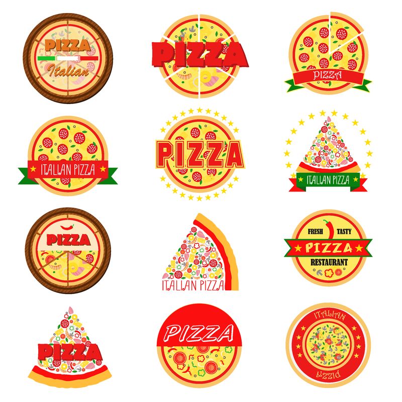 一套披萨标签和徽章-矢量图