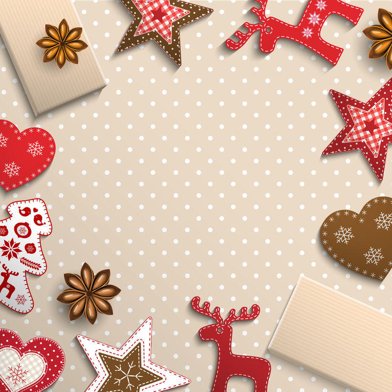 圣诞背景小斯堪的纳维亚风格的装饰躺在圆点图案背景上插图