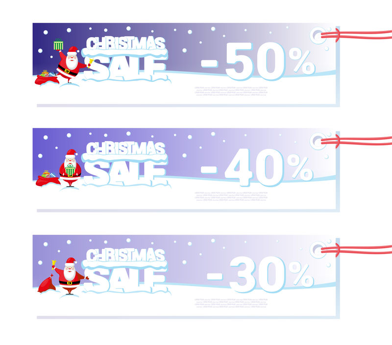 概念横幅圣诞节销售设计价格标签或海报与圣诞老人和文字大字母对雪矢量图解