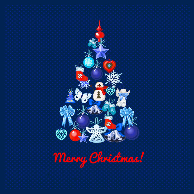 深蓝色背景下玩具中的圣诞树图片