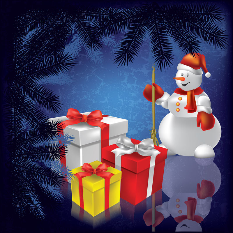 圣诞抽象背景与礼物雪人