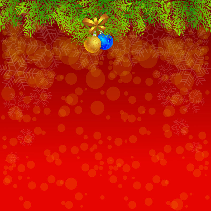 圣诞节背景矢量图-红色的圣诞背景-点缀着雪花符号和圣诞装饰品