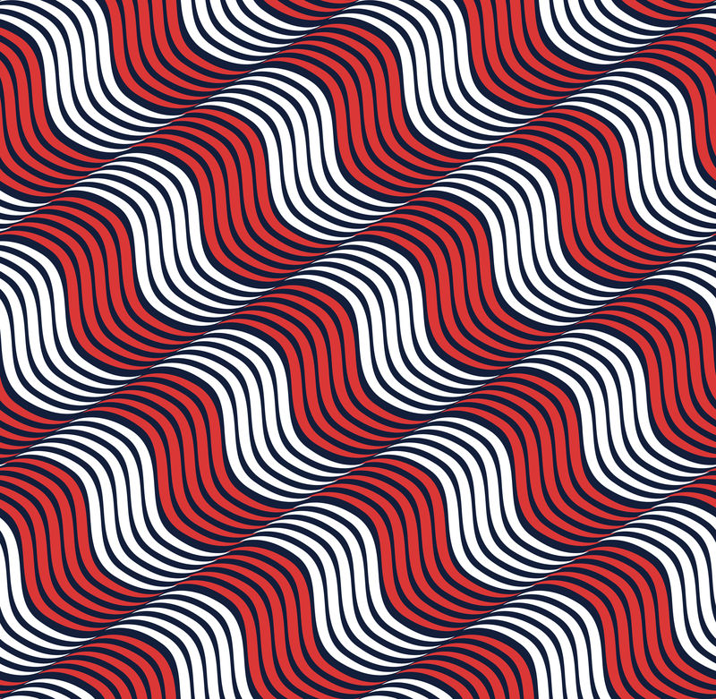 复古色彩垂直波浪条纹无缝图案-蓝色和红色的重复线条壁纸-抽象背景与简单的经典主题-数码纸-纺织品印刷-页面填充-矢量图解