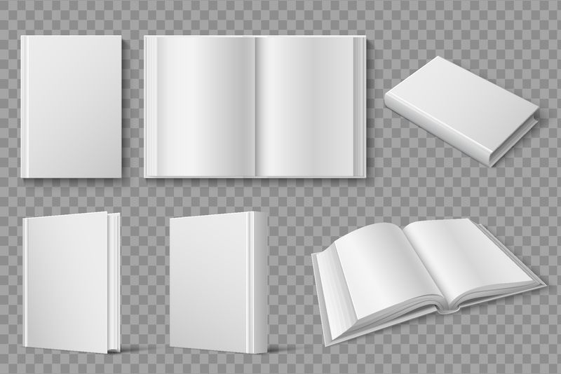 书籍模型-空白的白色封闭和开放的书籍-教科书和小册子孤立向量模板-封面书白色教科书和小册子平装插图