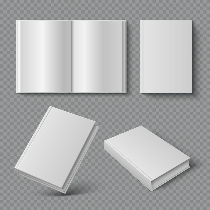 写实的书封面-空白小册子封面模型-白色平装书表面-空白教科书杂志目录-孤立三维矢量集
