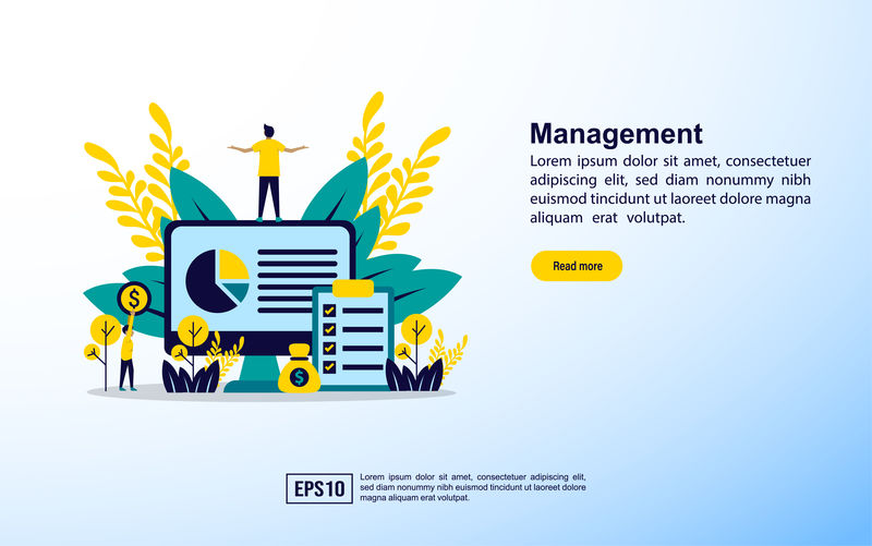 具有图标和特征的管理理念网页登录页横幅演示文稿社交媒体海报广告促销模板