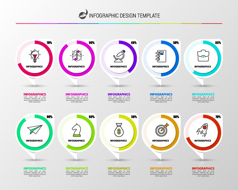 信息图表设计模板-创意概念-10个步骤-可用于工作流布局图表横幅网页设计-矢量图解