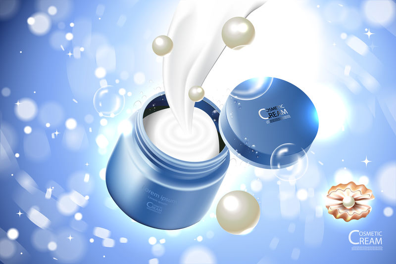 豪华化妆瓶包装护肤霜-美容美发产品海报-珍珠和BOKH背景