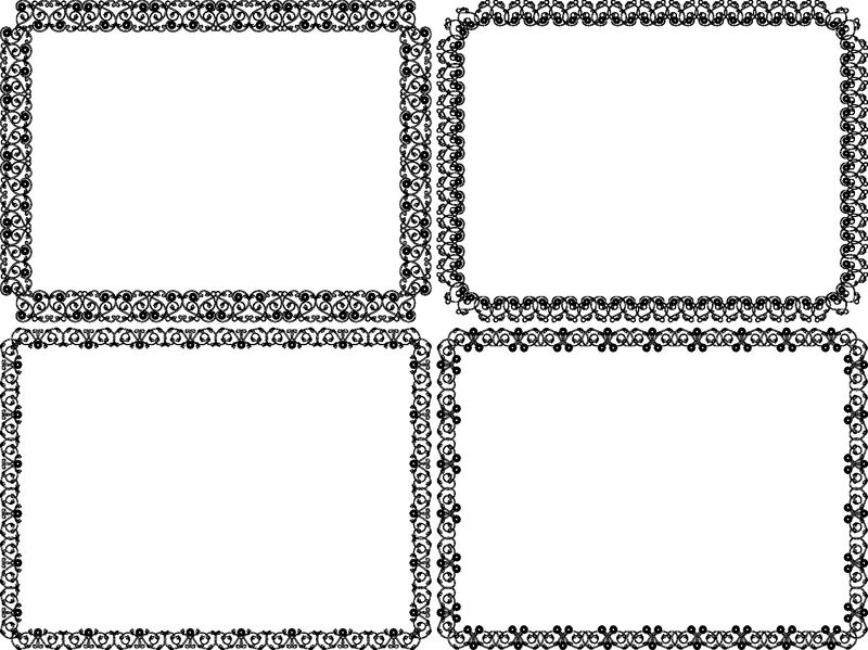 一套四个黑色模板装饰花架-白色背景上有交错线-作为一张设计明信片