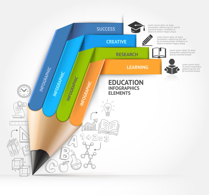 教育铅笔楼梯信息图形选项矢量插画