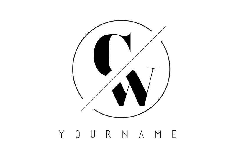 带有切割和交叉设计的CW字母标志