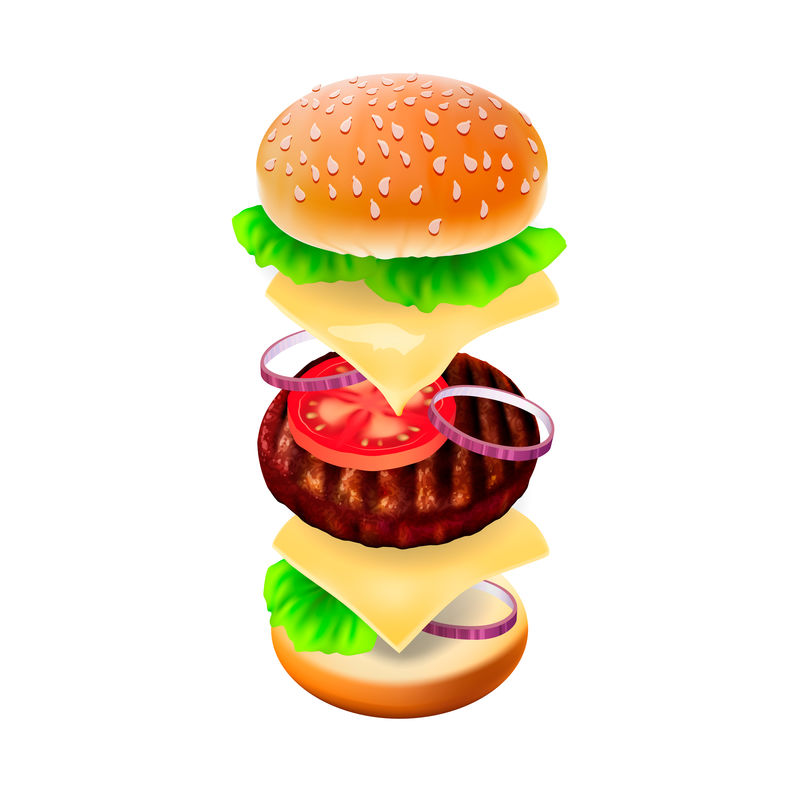 汉堡包-每种配料的视图