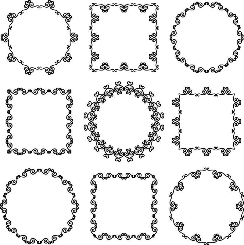 手工绘制的装饰框架的集合-矢量图解