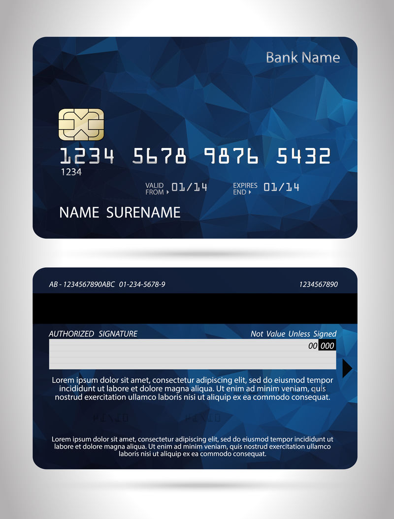 具有多边形背景孤立向量的信用卡设计模板
