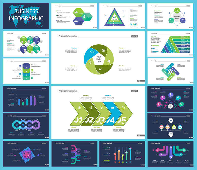 会计或经济学概念信息图表集-演示幻灯片模板的业务图-用于公司报告广告横幅和小册子设计