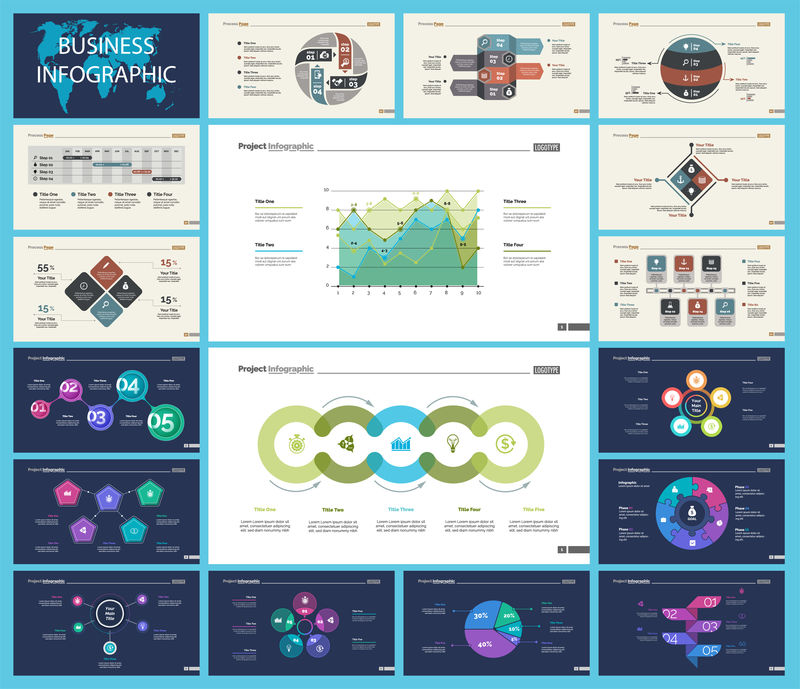 一套市场或经济概念信息图表-演示幻灯片模板的业务图-用于公司报告广告横幅和小册子设计