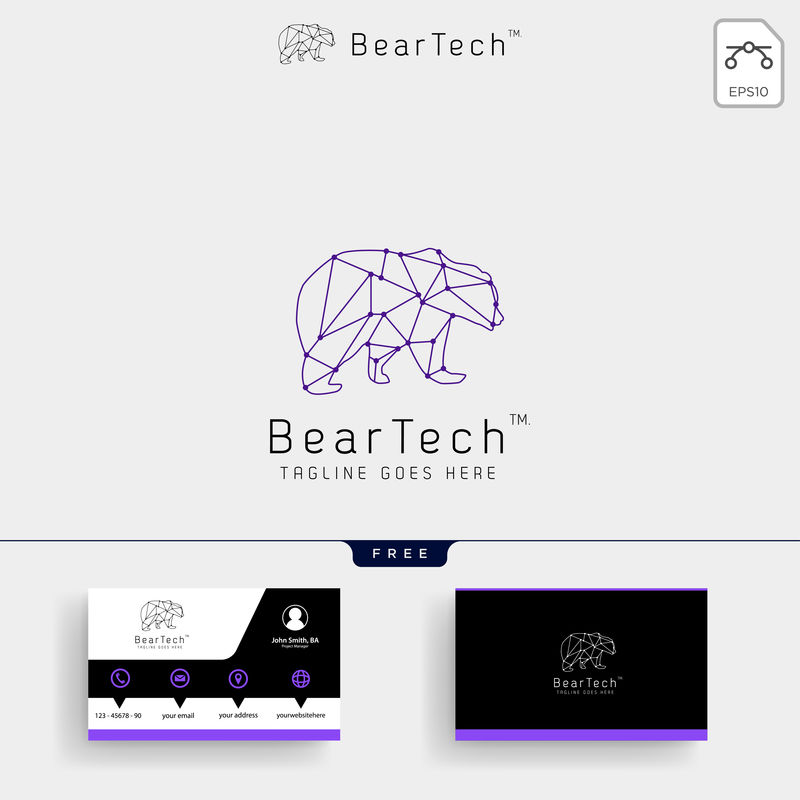 Bear Tech几何标志模板和名片