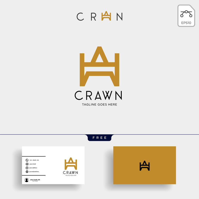 字母AW皇冠金初始标志模板