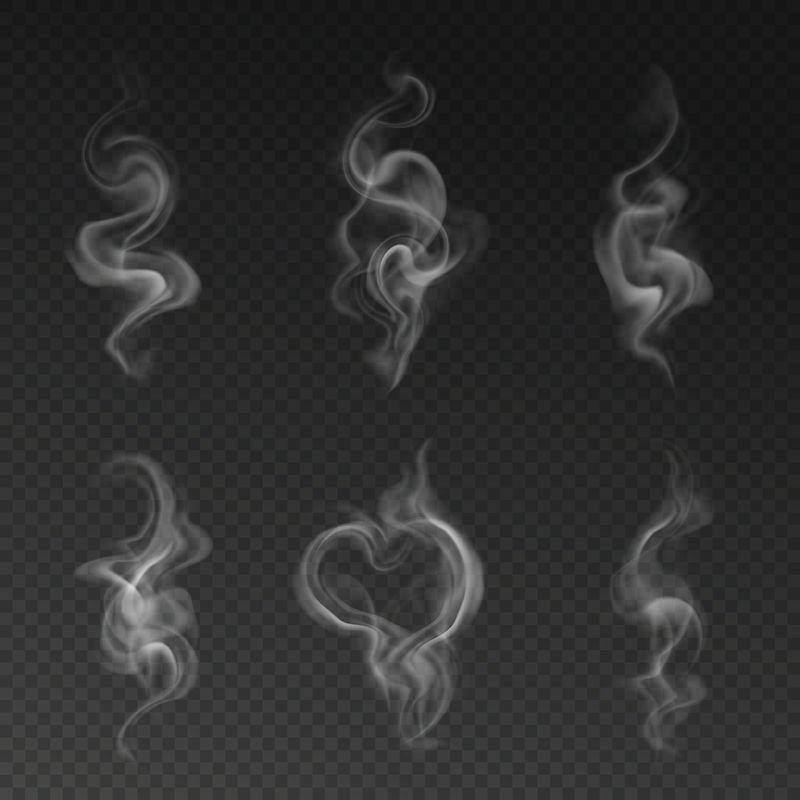 真实透明烟雾效果的向量集-香烟烟雾咖啡或热茶蒸汽