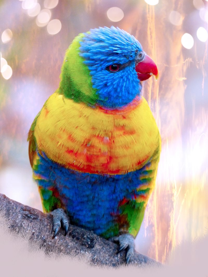 彩色鹦鹉、洛里、生动色彩的数字绘画插图