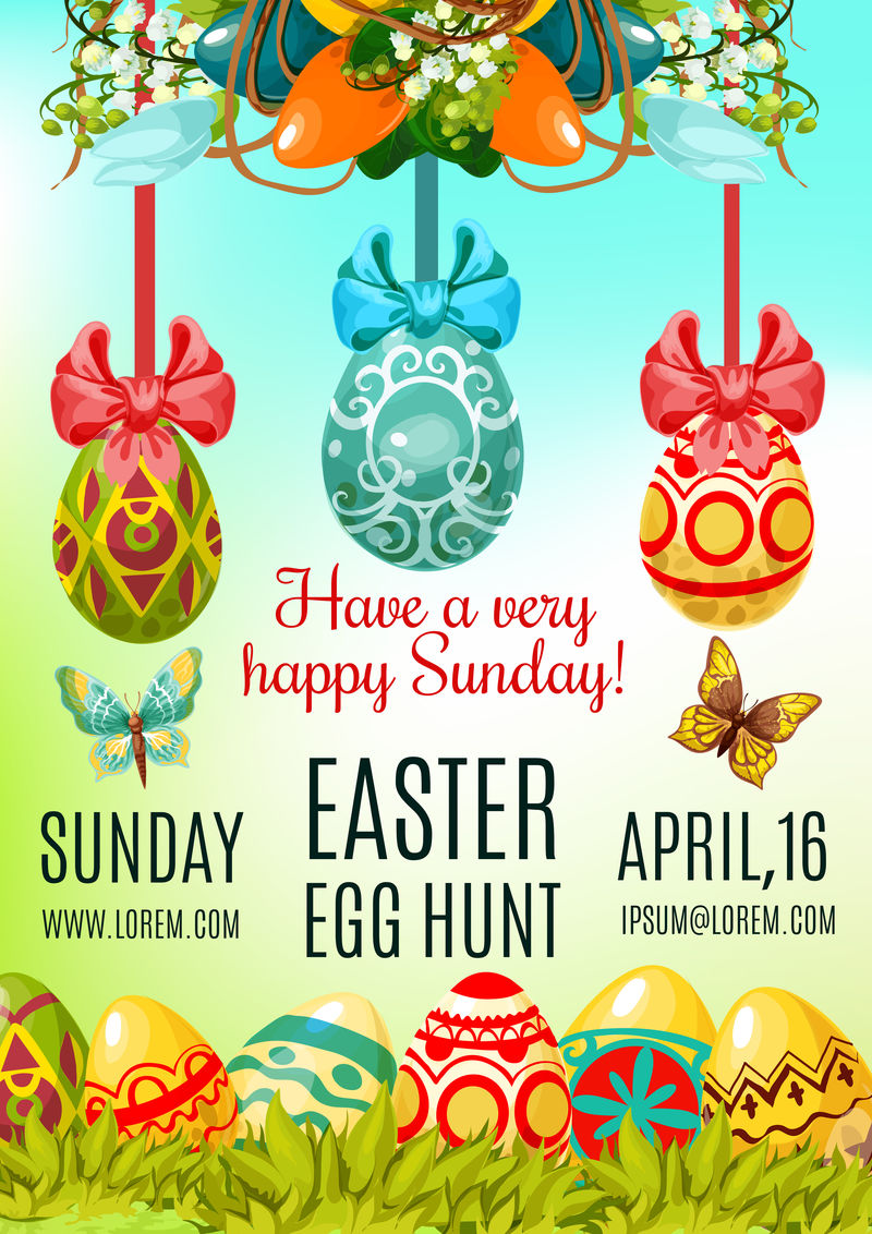 复活节寻蛋和神圣星期日海报模板