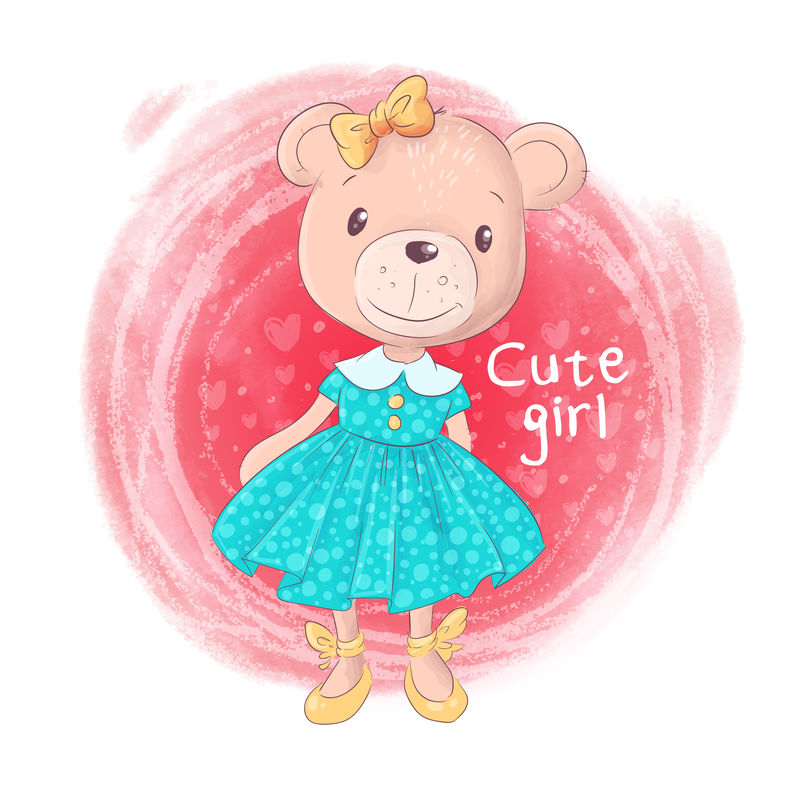 粉色背景可爱的卡通泰迪熊女孩