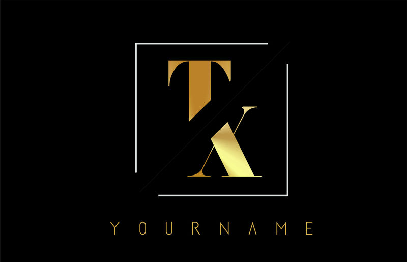 Tx金色字母标志，带切割和交叉设计