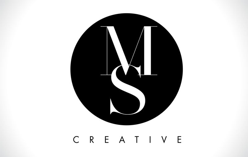 MS Letter设计徽标，带有黑白色矢量。