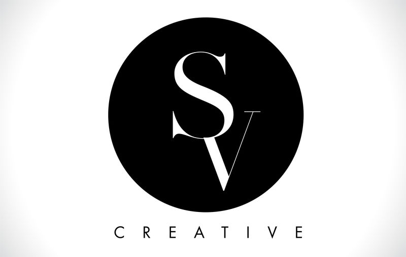 SV字母设计标志，带黑白色矢量。